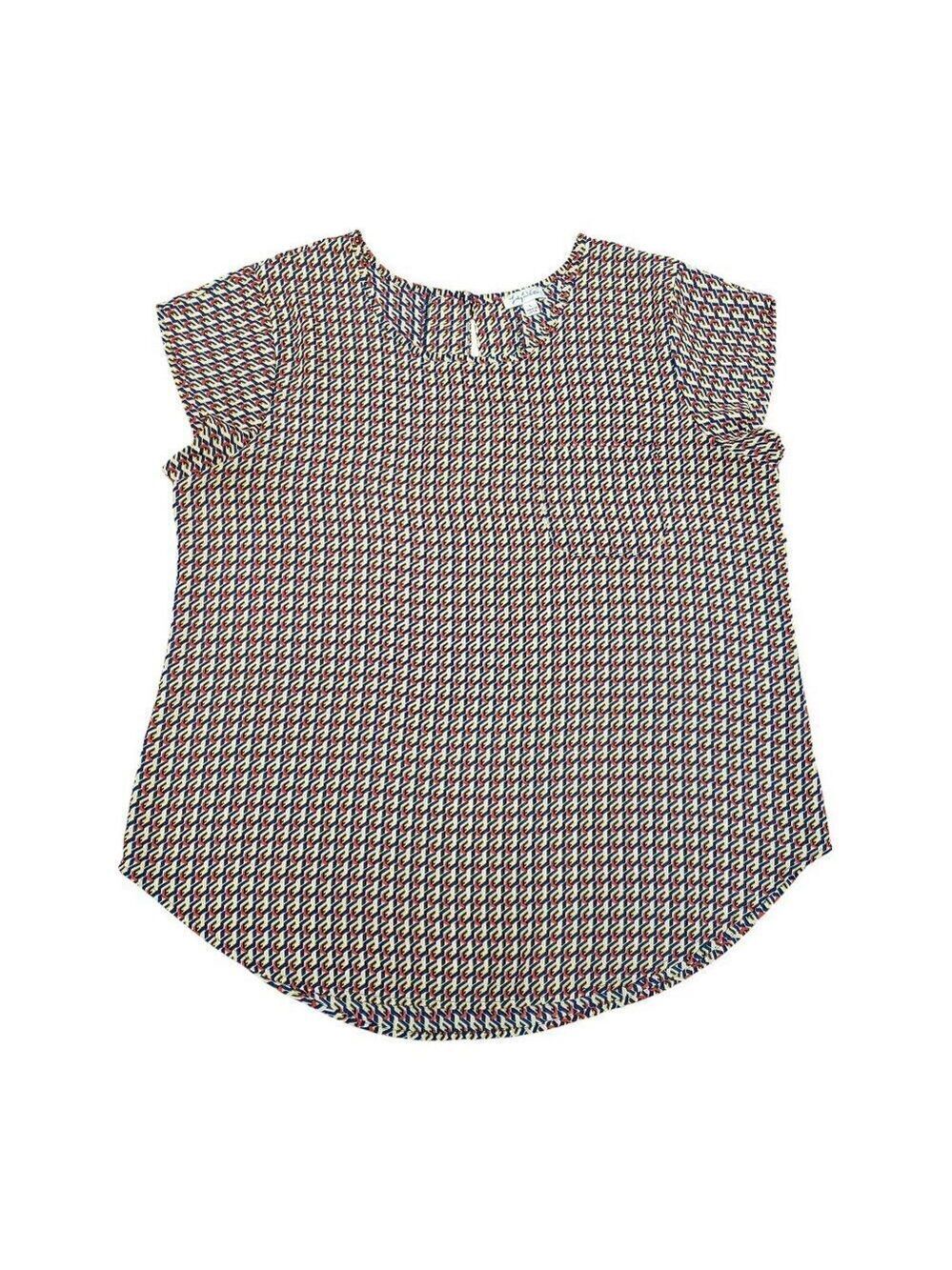 Lily White Womens Multicolor Geometric Print Short Sleeve Blouse Women’s Large